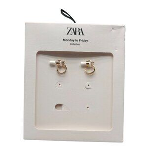Zara Monday To Friday Collection Gold Tone White Zirconia Mini Hoop Earrings
